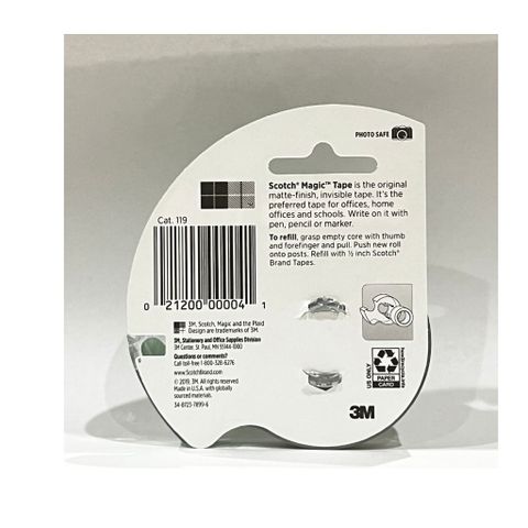 Set 3 cuộn băng dính trong suốt 3M SCOTCH 119 - Chất lượng cao, lý tưởng cho văn phòng và DIY, có thể viết được, 12,7mm x 20,3m