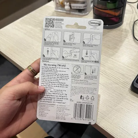 Combo10 vỉ móc dính tường 3M COMMAND™ 17001ANZ, chịu tải 1.3 kg/móc, 2 móc/vỉ, Singapore