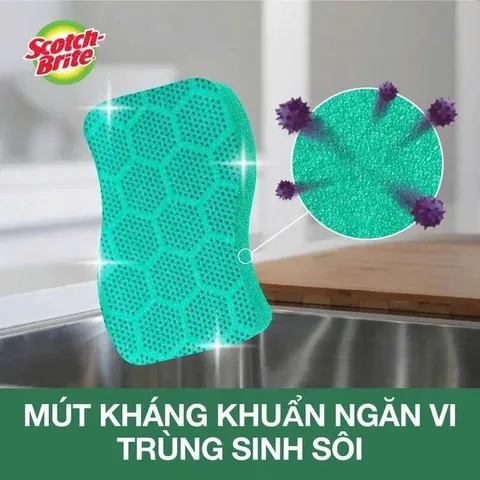 Combo 3 Miếng Cọ Rửa Chén 3M Scotch-Brite - Mút Hạt Mài Nổi Kháng Khuẩn, Chống Bám Bẩn, Dễ Dùng Trong Nhà Bếp