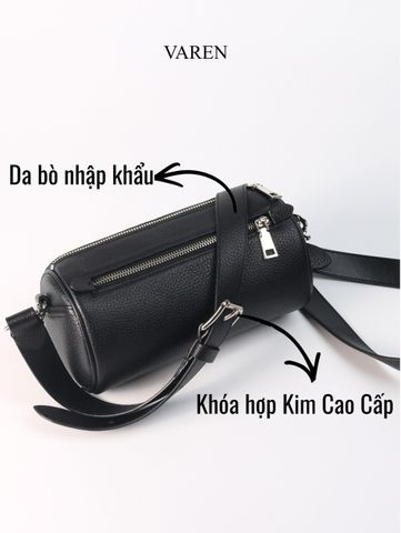 Túi Duffle Da Bò Thời Trang Unisex VAREN - Túi Đeo Chéo Dáng Trống Sang Trọng cho Nam Nữ, Chất Liệu Cao Cấp, Tiện Lợi Di Chuyển