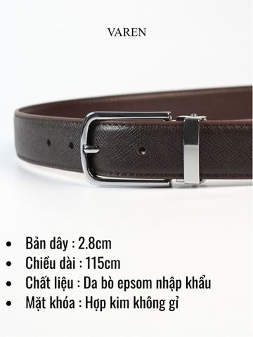 Thắt Lưng Da Bò Epsom Nâu VAREN PRIMO 3.0cm - Phong Cách Thanh Lịch, Bền Bỉ, Dễ Dàng Phối Đồ Cho Mọi Dịp