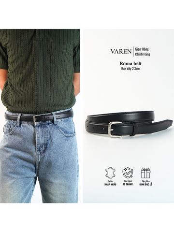 Thắt Lưng Da Bò VAREN ROMA Unisex - Khóa Hợp Kim Xám Khói, Bản 2.3cm, Phong Cách Tối Giản và Đẳng Cấp, Phụ Kiện Thời Trang Cao Cấp