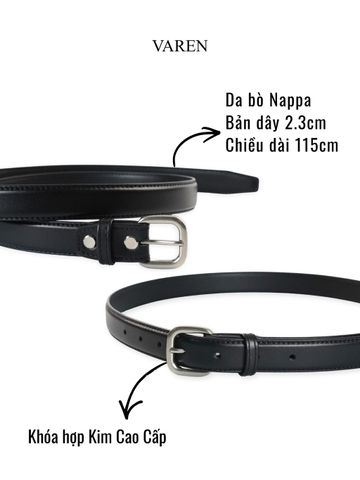 Thắt Lưng Da Bò VAREN ROMA Unisex - Khóa Hợp Kim Xám Khói, Bản 2.3cm, Phong Cách Tối Giản và Đẳng Cấp, Phụ Kiện Thời Trang Cao Cấp