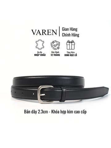 Thắt Lưng Da Bò VAREN ROMA Unisex - Khóa Hợp Kim Xám Khói, Bản 2.3cm, Phong Cách Tối Giản và Đẳng Cấp, Phụ Kiện Thời Trang Cao Cấp