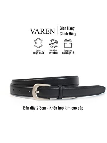 Thắt Lưng Unisex Da Bò Thật 2.3cm - Khóa Hợp Kim Trắng Xám Tối Giản, Phụ Kiện Thời Trang Đa Dụng Cho Nam Nữ