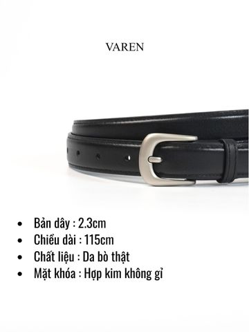 Thắt Lưng Unisex Da Bò Thật 2.3cm - Khóa Hợp Kim Trắng Xám Tối Giản, Phụ Kiện Thời Trang Đa Dụng Cho Nam Nữ