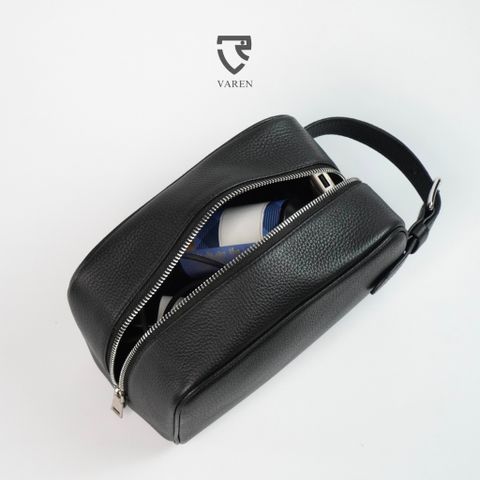 Túi Cầm Tay Da Bò Vân Hạt VAREN - Dopp Kit Cao Cấp Đựng Đồ Chăm Sóc Cá Nhân Sang Trọng Cho Nam Giới