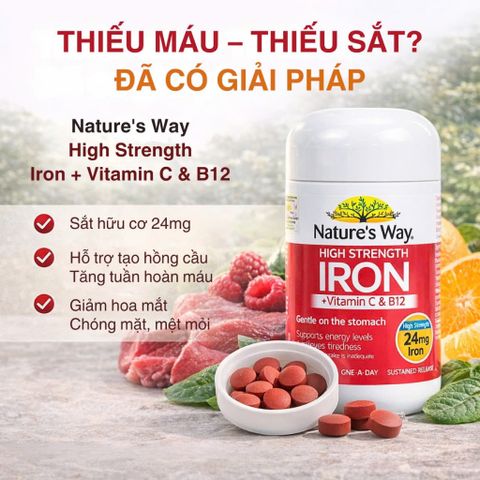 Nature’s Way Sắt Hữu Cơ Cao Cấp + Vitamin C & B12 - Viên Nén Bổ Sung Dinh Dưỡng Hằng Ngày - 30 Viên từ Úc