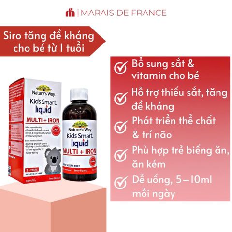 Siro Bổ Sung Sắt Nature’s Way Kids Smart Liquid Multi Iron 200ml Cho Trẻ Em - Hỗ Trợ Sức Khỏe và Dinh Dưỡng Hằng Ngày