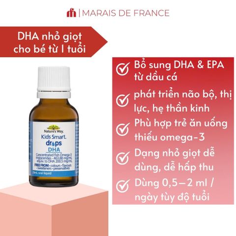 Giọt DHA Nature’s Way Kids Smart 20ml - Thực Phẩm Bảo Vệ Sức Khỏe Cho Trẻ Sơ Sinh & Trẻ Nhỏ, Hỗ Trợ Phát Triển Não Bộ & Thị Lực