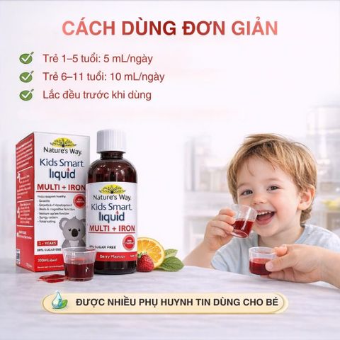 Siro Bổ Sung Sắt Nature’s Way Kids Smart Liquid Multi Iron 200ml Cho Trẻ Em - Hỗ Trợ Sức Khỏe và Dinh Dưỡng Hằng Ngày