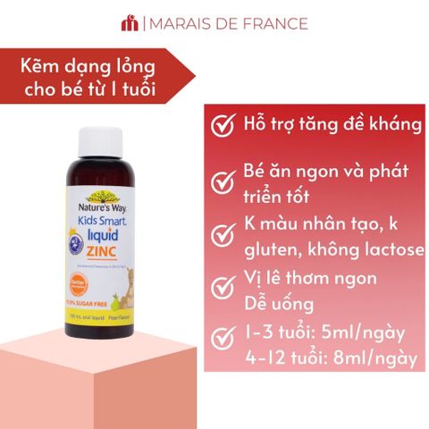 Kẽm Dạng Lỏng Nature’s Way Kids Smart 100ml – Bổ Sung Kẽm Hương Trái Cây Dễ Uống Cho Trẻ Em Tại Úc