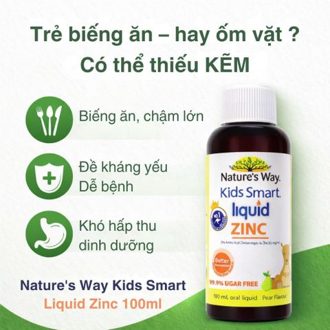 Kẽm Dạng Lỏng Nature’s Way Kids Smart 100ml – Bổ Sung Kẽm Hương Trái Cây Dễ Uống Cho Trẻ Em Tại Úc