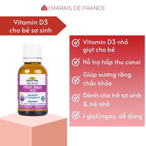 Vitamin D3 Nature’s Way Kids Smart 13ml - Giọt Nhỏ Hỗ Trợ Xương Cho Trẻ Sơ Sinh - Dinh Dưỡng Thiết Yếu Cho Bé