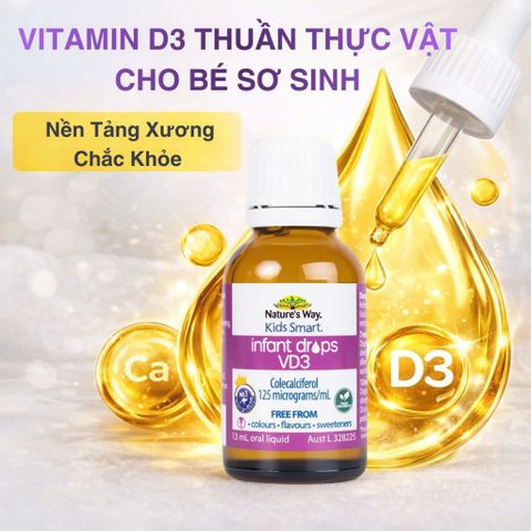 Vitamin D3 Nature’s Way Kids Smart 13ml - Giọt Nhỏ Hỗ Trợ Xương Cho Trẻ Sơ Sinh - Dinh Dưỡng Thiết Yếu Cho Bé