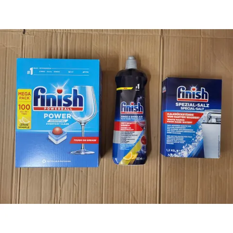 Bộ sản phẩm Finish cho máy rửa chén - Viên rửa bát 100 viên, Muối 1.2kg, Nước làm bóng 800ML - Chính hãng Châu Âu