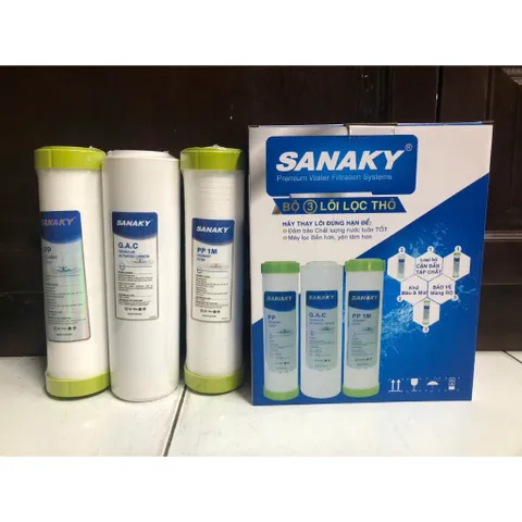 Bộ 3 Lõi Lọc Nước RO Sanaky - Chính Hãng - Phù Hợp Kangaroo, Karofi, Sunhouse, Lọc Cặn Bẩn và Tạp Chất Hiệu Quả
