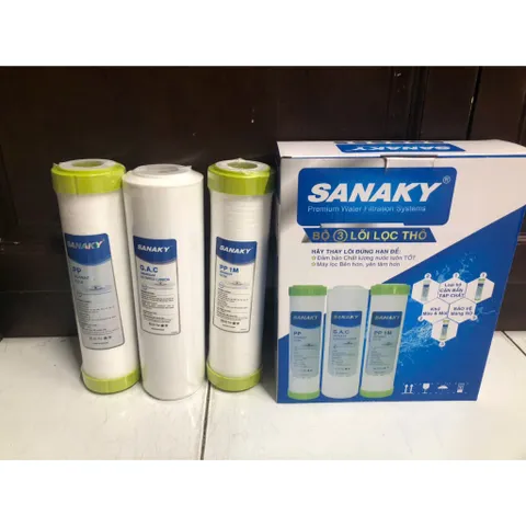 Bộ 3 Lõi Lọc Nước RO Sanaky - Chính Hãng - Phù Hợp Kangaroo, Karofi, Sunhouse, Lọc Cặn Bẩn và Tạp Chất Hiệu Quả
