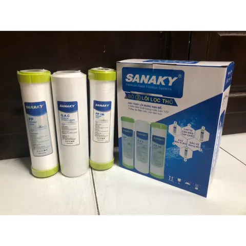 Bộ 3 Lõi Lọc Nước RO Sanaky - Chính Hãng - Phù Hợp Kangaroo, Karofi, Sunhouse, Lọc Cặn Bẩn và Tạp Chất Hiệu Quả