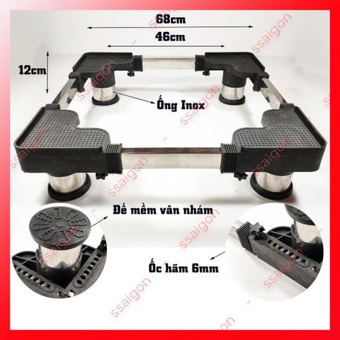 Chân Kê Tủ Lạnh, Máy Giặt Chịu Lực - Bộ 4 Chân INOX Bọc Cao Su Chống Trượt, Điều Chỉnh Kích Thước 460-680mm, Tăng Độ Ổn Định