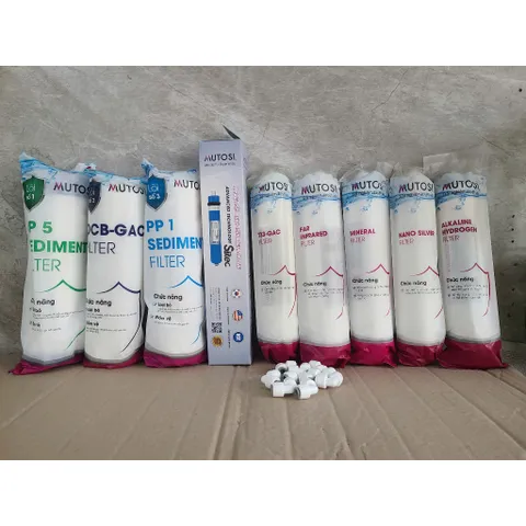 Bộ 9 Lõi Lọc Nước Mutosi 123456789 - Lõi PP, OCB-GAC, RO, Mineral, Nano Silver, Alkaline - Hàng Chính Hãng Chất Lượng Cao