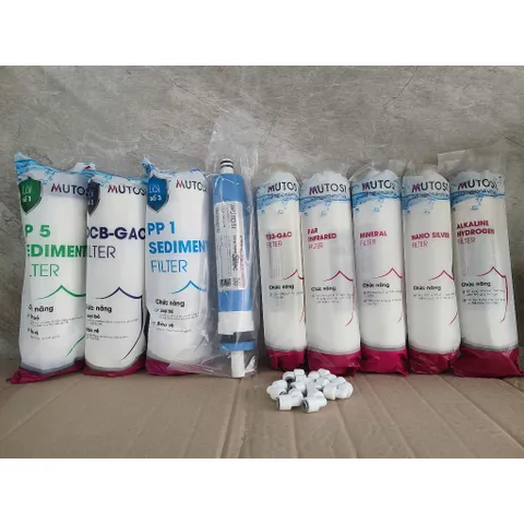 Bộ 9 Lõi Lọc Nước Mutosi 123456789 - Lõi PP, OCB-GAC, RO, Mineral, Nano Silver, Alkaline - Hàng Chính Hãng Chất Lượng Cao