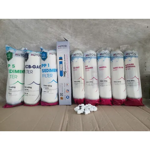 Bộ 9 Lõi Lọc Nước Mutosi 123456789 - Lõi PP, OCB-GAC, RO, Mineral, Nano Silver, Alkaline - Hàng Chính Hãng Chất Lượng Cao