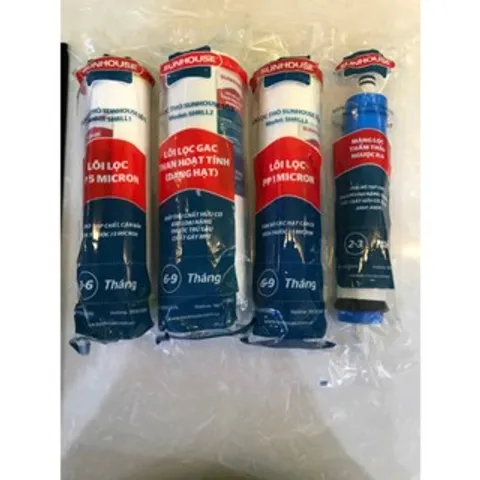 Combo 4 Lõi Lọc Nước Sunhouse Chính Hãng - Dành Cho Máy Lọc RO Kangaroo, Karofi, Mutosi, 1 Micron, 5 Micron, Màng RO