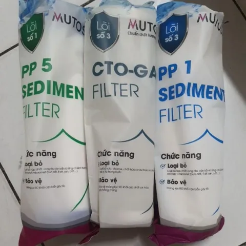 Bộ 3 Lõi Lọc Nước MUTOSI - Thay Thế Cho Máy MP-290SK, MP-S99, MP-210CP, MP-M1001, MP-U66 - Lõi PP5, CTO-GAC, PP1 Chất Lượng Cao