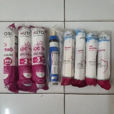 Bộ 8 Lõi Lọc Nước Mutosi cho Máy Nóng Lạnh MP-350D-PKQ - Màng RO T33, Far Infrared, Mineral, Nano Silver