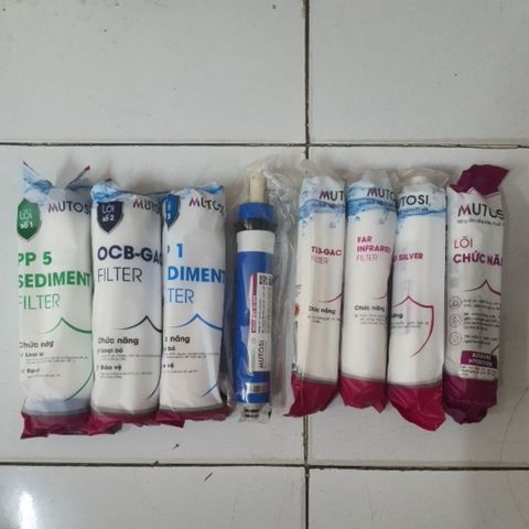 Bộ 8 Lõi Thay Thế Mutosi MP-282M - Lõi RO, T33, Far, Alkaline và Nanosilver - Lọc Nước An Toàn, Bảo Vệ Sức Khỏe