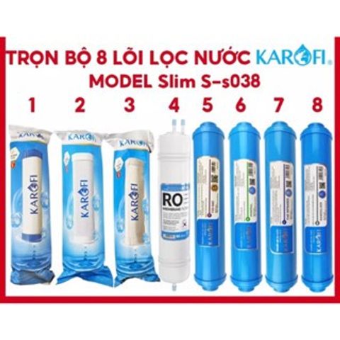 Bộ 8 Lõi Lọc Karofi Chính Hãng - Thay Thế Cho Máy Lọc Nước Slim S-S038 - Lọc Nước Sạch, An Toàn Cho Sức Khỏe