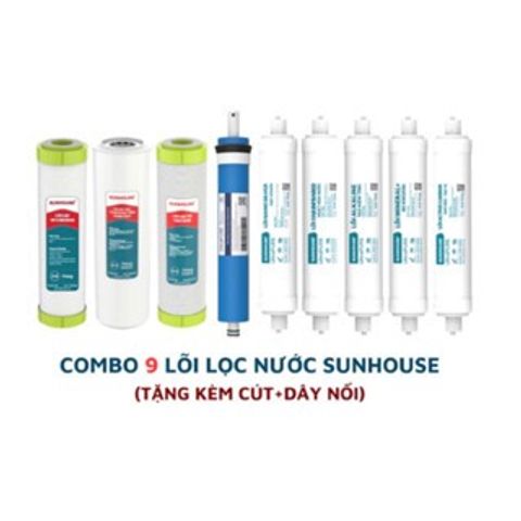 Bộ 9 Lõi Lọc Nước RO Sunhouse Chính Hãng - Lõi PP5, GAC, Màng RO, Alkaline, Nano Silver - Thay Thế Được Nhiều Máy Lọc Nước