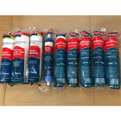 Bộ 9 Lõi Lọc Nước RO Sunhouse Chính Hãng - Lõi PP5, GAC, Màng RO, Alkaline, Nano Silver - Thay Thế Được Nhiều Máy Lọc Nước