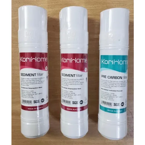 Bộ 3 Lõi Lọc Nước 123 Korihome - 2 Lõi Sediment & 1 Lõi Pre Carbon - Phù Hợp Máy Nóng Lạnh, Hàn Quốc Chính Hãng
