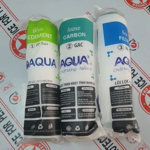 Bộ Lõi Lọc Nước 1,2,3 Aqua - Bộ 3 Lõi Filtro cho Máy Lọc Nước RO, Loại Bỏ Tạp Chất, Bùn Đất, Gỉ Sét