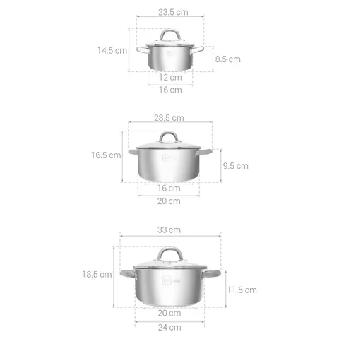 [KM] Bộ 3 nồi inox 3 đáy nắp kính Fivestar - sử dụng được trên bếp gas, bếp hồng ngoại và bếp từ