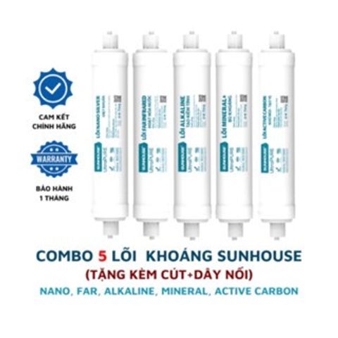 Bộ 5 Lõi Lọc Khoáng Sunhouse Chính Hãng - Thay Thế cho Máy Lọc Nước RO Kangaroo, Karofi, Mutosi, An Toàn và Bổ Sung Khoáng Chất