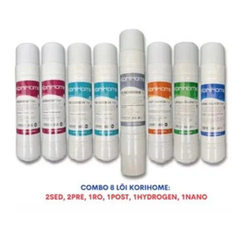 Combo 8 Lõi Lọc Korihome - Bộ Lọc Nước Chính Hãng [2 Sediment, 2 Pre Carbon, 1 RO, 1 Post, 1 Hydrogen Alkaline, 1 Nano Silver]