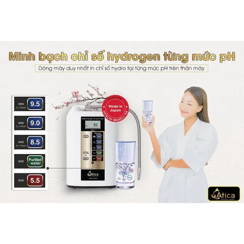 [ HOT 2022] Máy lọc nước ion kiềm giàu hydro Atica MHW-H5(V) - Made in Japan - tạo ra 5 loại nước quý