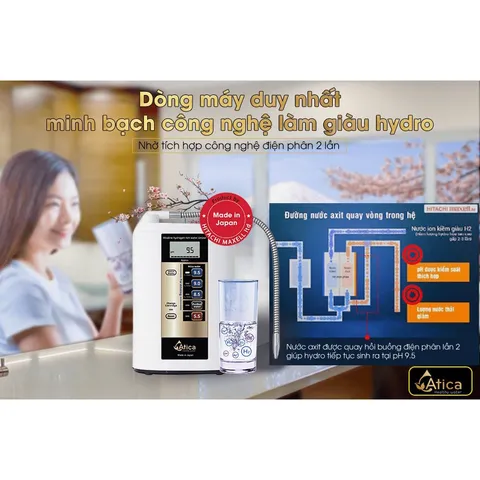 [ HOT 2022] Máy lọc nước ion kiềm giàu hydro Atica MHW-H5(V) - Made in Japan - tạo ra 5 loại nước quý