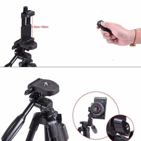 Chân đế Tripod nhôm cho máy chiếu và điện thoại - Gậy 3 chân quay phim có điều khiển từ xa, xoay 360 độ, nhẹ và tiện lợi