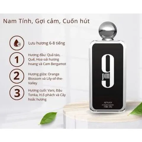 Nước Hoa 9 PM Afnan - Hương Tươi Mát với Táo Xanh, Cam, Vani và Hoa Cam - Độ Lưu Hương 6-8 Giờ, Phù Hợp Mọi Dịp