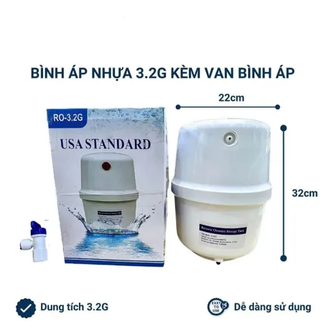 Bình áp nhựa 3.2G có van điều chỉnh - Phụ kiện máy lọc nước RO, dung tích 6-8L, chất lượng cao, hàng Việt Nam