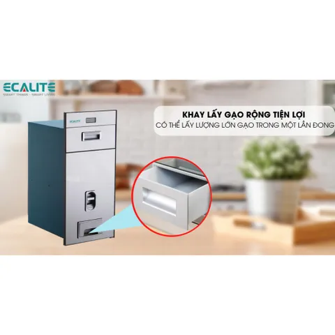Thùng gạo điện tử gương, màu bạc  ECALITE -RC300S - Nắp đậy kín đáo bảo quản gạo tránh nấm mốc, côn trùng