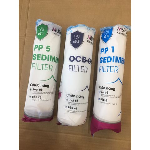 Bộ 3 Lõi Lọc Nước Mutosi 123 - Chính Hãng, Lọc Thô Hiệu Quả Giúp Bảo Vệ Màng RO, Loại Bỏ Cặn Bẩn, Rong Rêu và Tạp Chất Nước