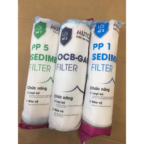 Bộ 3 Lõi Lọc Nước Mutosi 123 - Chính Hãng, Lọc Thô Hiệu Quả Giúp Bảo Vệ Màng RO, Loại Bỏ Cặn Bẩn, Rong Rêu và Tạp Chất Nước