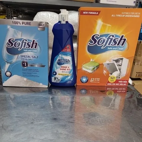 Viên Rửa Chén Sofish Hộp 50 Viên, Muối Rửa Bát 1Kg & Nước Làm Bóng 500Ml - Dùng Cho Máy Rửa Chén Chuyên Dụng