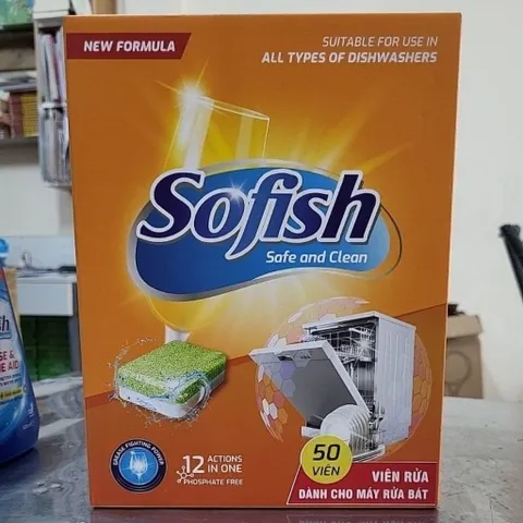Viên Rửa Chén Sofish Hộp 50 Viên, Muối Rửa Bát 1Kg & Nước Làm Bóng 500Ml - Dùng Cho Máy Rửa Chén Chuyên Dụng