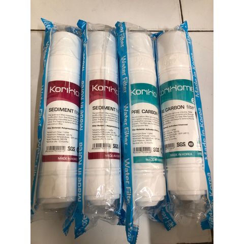 Bộ Lõi Lọc Thô KORIHOME 4 cái - Gồm 2 Lõi SEDIMENT và 2 Lõi PRE CARBON chính hãng, thay thế cho máy lọc nước Hàn Quốc